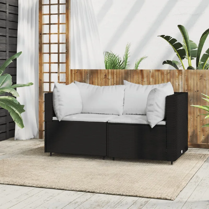 green reclining sofa-Patio Corner Sofa with Cushions Black Poly Rattan