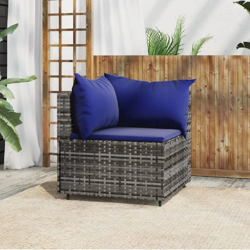 two-seater reclining sofa-Patio Corner Sofa with Cushions Gray Poly Rattan