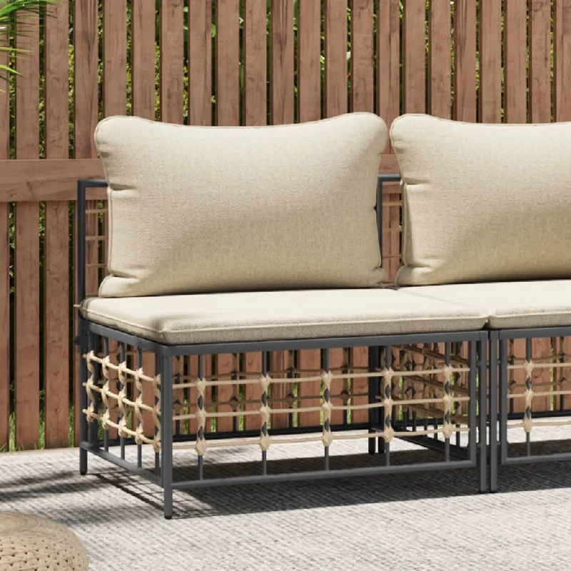 adjustable reclining sofa-Patio Middle Sofa with Beige Cushions Poly Rattan