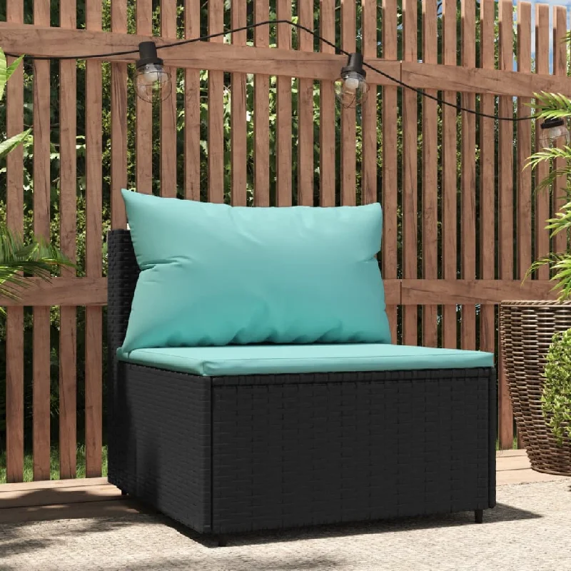 corner reclining sofa-Patio Middle Sofa with Cushions Black Poly Rattan