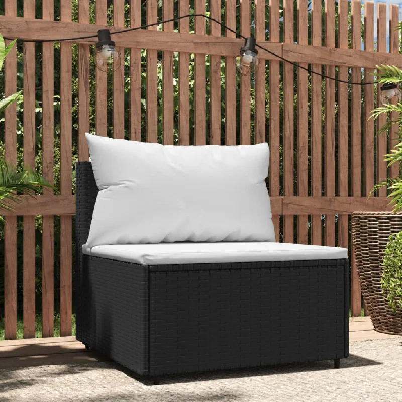 small reclining sofa-Patio Middle Sofa with Cushions Black Poly Rattan