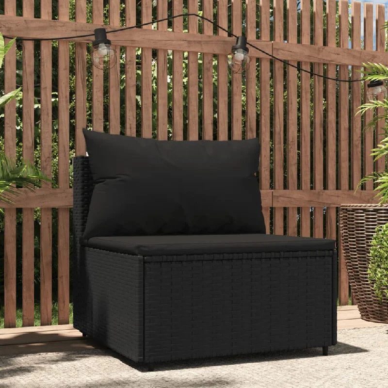 patterned reclining sofa-Patio Middle Sofa with Cushions Black Poly Rattan