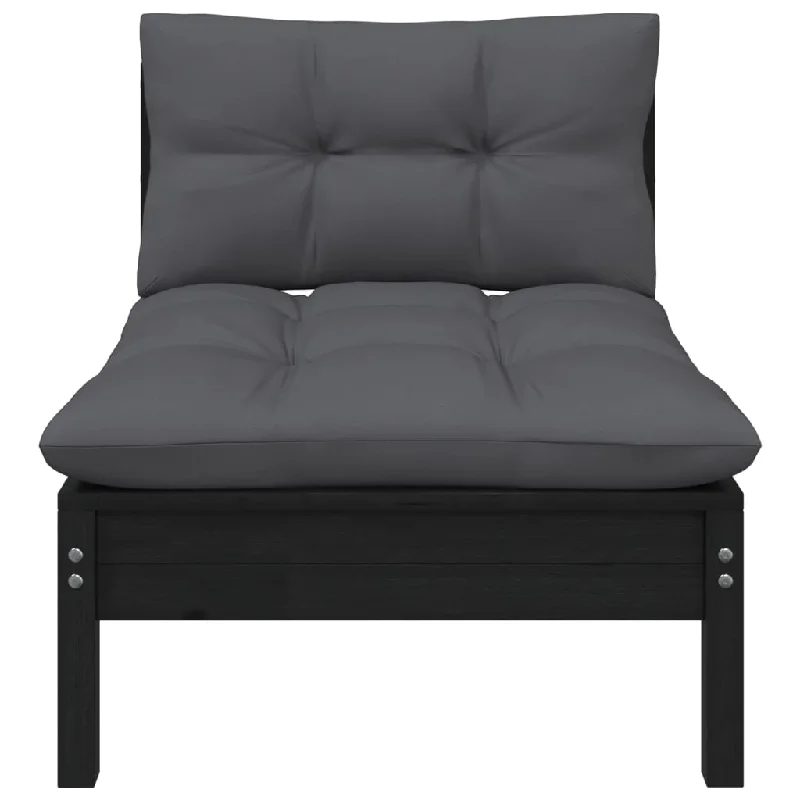 loveseat sofa-Patio Middle Sofa with Cushions Black Solid Pinewood