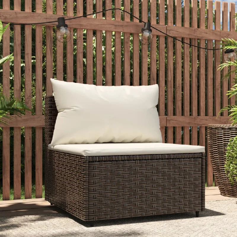 chenille reclining sofa-Patio Middle Sofa with Cushions Brown Poly Rattan