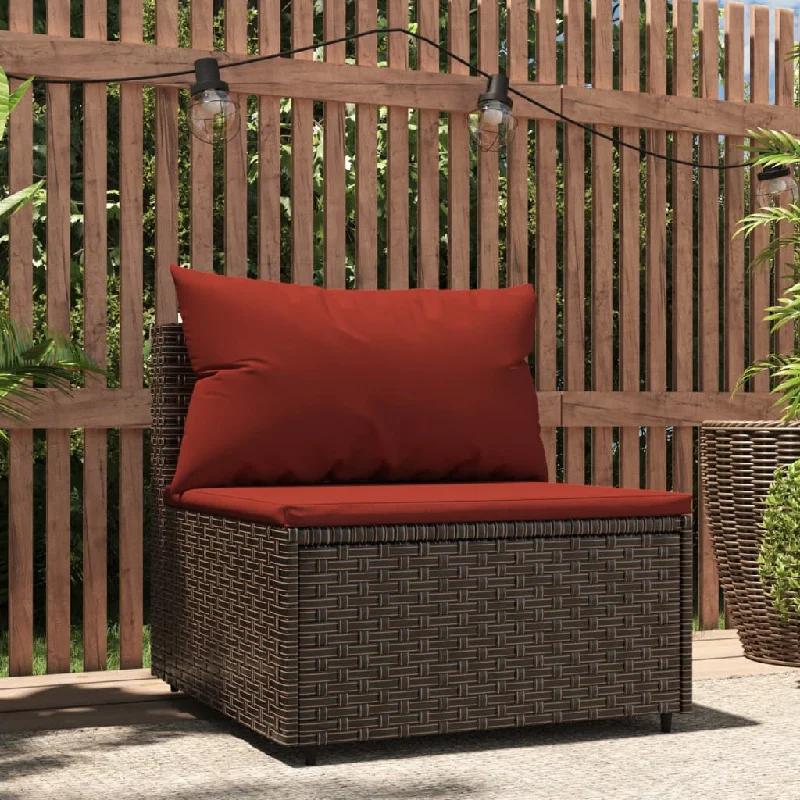 sustainable reclining sofa-Patio Middle Sofa with Cushions Brown Poly Rattan