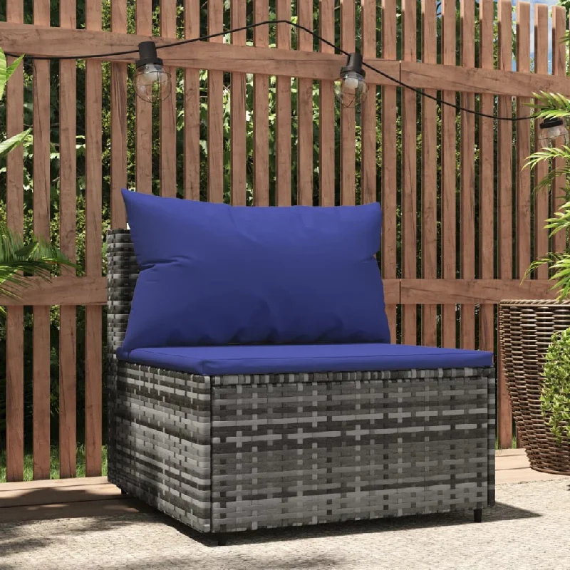 poolside reclining sofa-Patio Middle Sofa with Cushions Gray Poly Rattan