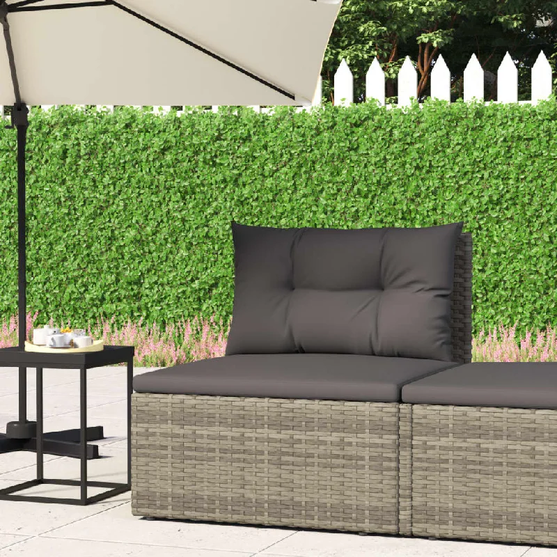 folding reclining sofa-Patio Middle Sofa with Cushions Gray Poly Rattan