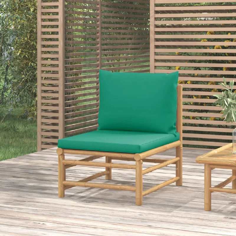 outdoor reclining sofa-Patio Middle Sofa with Green Cushions Bamboo