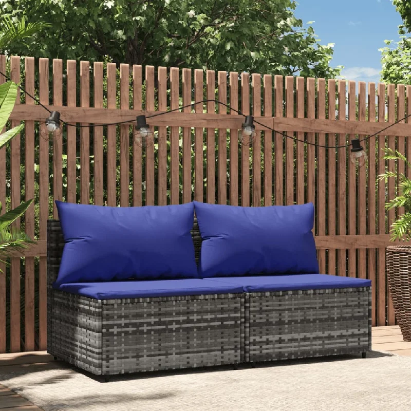 straight reclining sofa-Patio Middle Sofas with Cushions 2 pcs Gray Poly Rattan