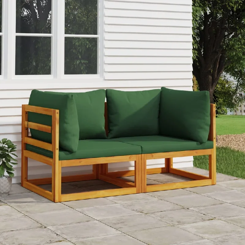 loveseat sleeper sofa-Sectional Corner Sofas 2 pcs with Green Cushions Solid Wood Acacia