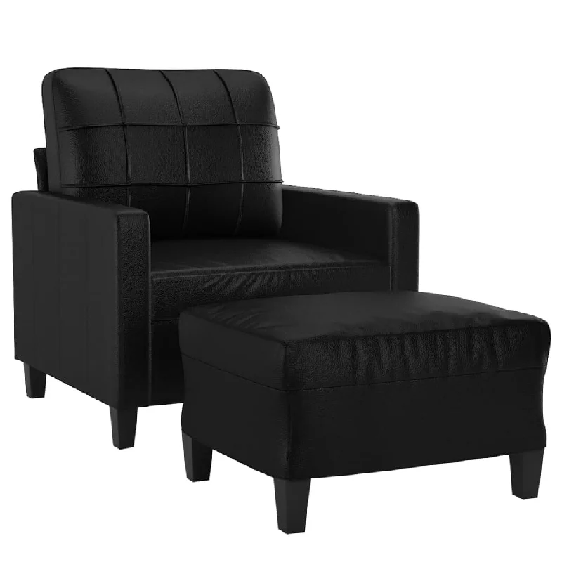 sun-resistant reclining sofa-Sofa Chair with Footstool Black 23.6" Faux Leather