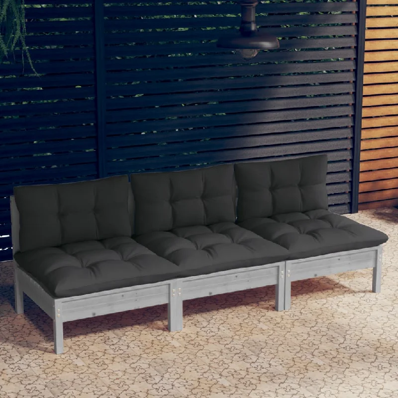 sleeper sofa-Solid Pinewood 3-Seater Patio Sofa with Cushions Furniture Multi Colors