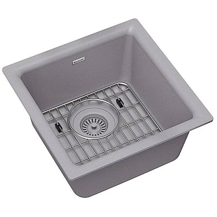 kitchen sink basin enamel-Kitchen Sink Quartz Classic 15.75 x 15.75 Inch Single Bowl Bar Kit Greystone Drop-In Undermount