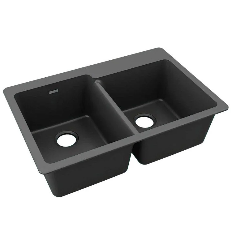 kitchen sink plumbing diagram-Kitchen Sink Quartz Classic 33 x 22 Inch Double Bowl Offset Black Drop-In