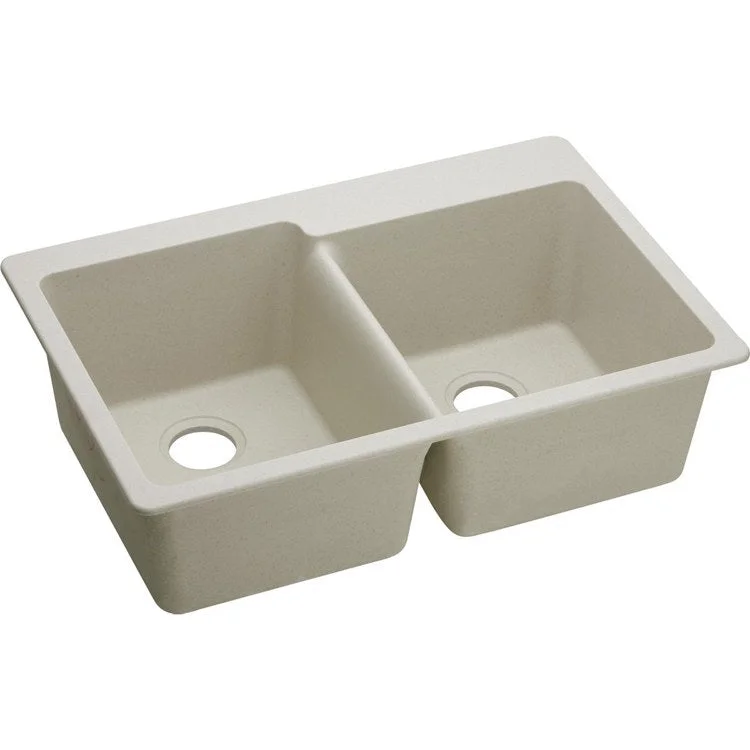 shallow kitchen sink depth-Kitchen Sink Quartz Classic 33 x 22 Inch Double Bowl Offset Bisque Drop-In