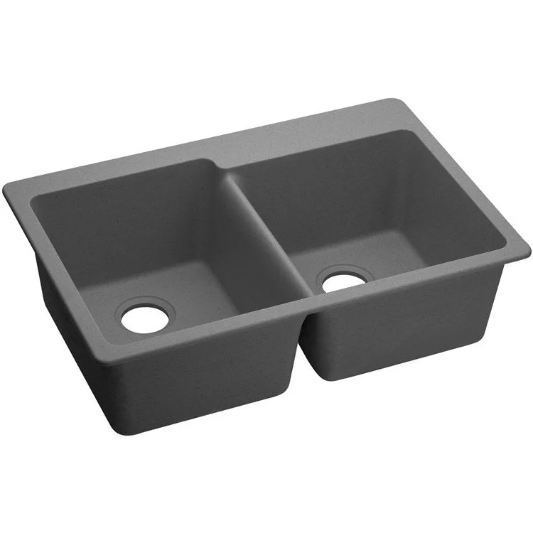 kitchen sink drain vinyl-Kitchen Sink Quartz Classic 33 x 22 Inch Double Bowl Offset Greystone Drop-In