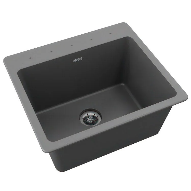 kitchen sink basin peak-Laundry Sink Quartz Classic 25 x 22 Inch Single Bowl with Perfect Drain Dusk Gray Drop-In