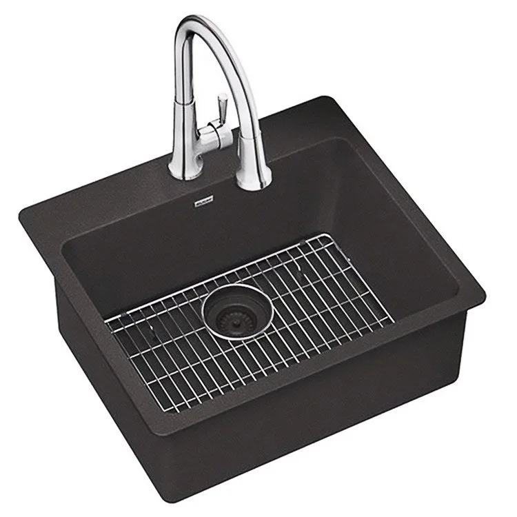 kitchen sink drain quartz-Kitchen Sink Quartz Classic 25 x 22 Inch Single Bowl Kit with Faucet Black Drop-In