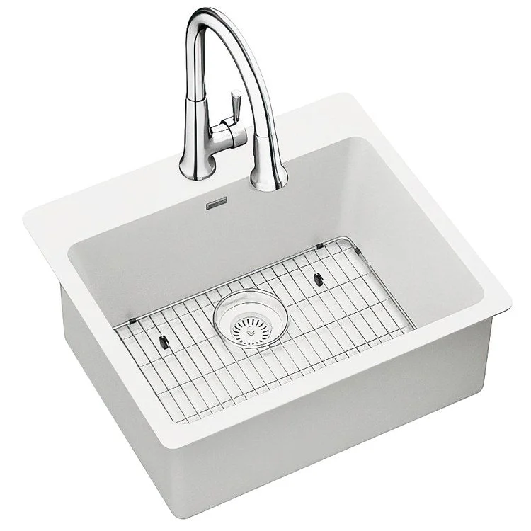 kitchen sink basin line-Kitchen Sink Quartz Classic 25 x 22 Inch Single Bowl Sink Kit with Faucet White Drop-In