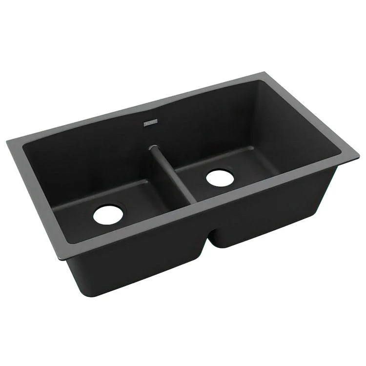 drop-in kitchen sink reviews-Kitchen Sink Quartz Classic 33 x 19 Inch Double Bowl Equal with Aqua Divide Black Undermount