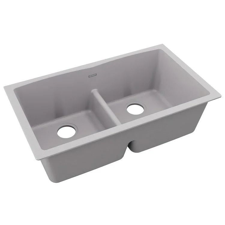 kitchen sink drain mesh-Kitchen Sink Quartz Classic 33 x 19 Inch Double Bowl Equal with Aqua Divide Greystone Undermount