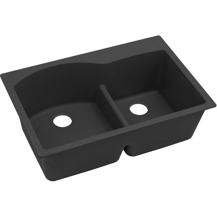 kitchen sink drain angle-Kitchen Sink Quartz Classic 33 x 22 Inch Double Bowl Offset 60/40 with Aqua Divide Black Drop-In