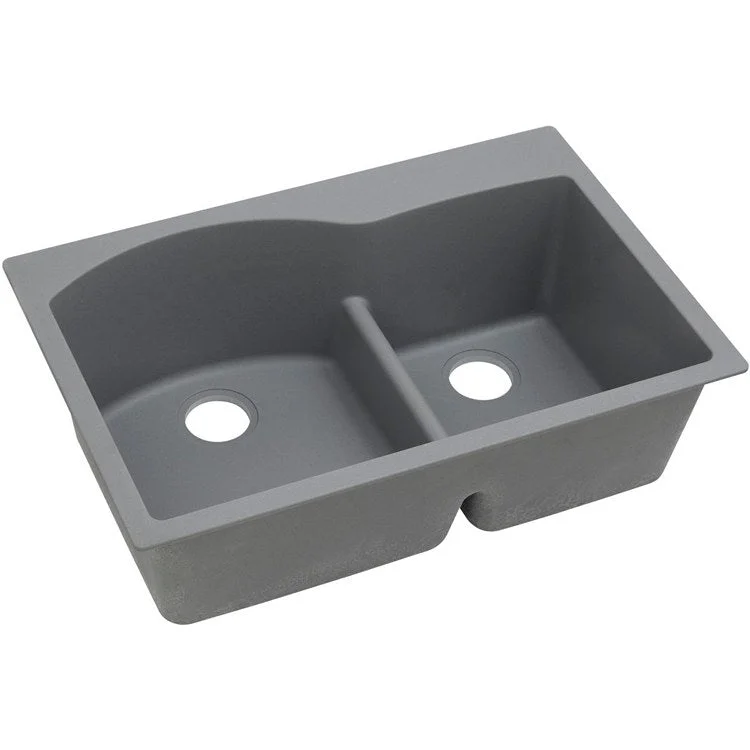 kitchen sink basin alloy-Kitchen Sink Quartz Classic 33 x 22 Inch Double Bowl Offset 60/40 with Aqua Divide Greystone Drop-In