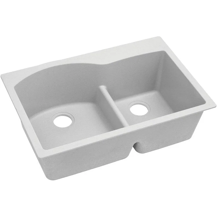 kitchen sink drain bamboo-Kitchen Sink Quartz Classic 33 x 22 Inch Double Bowl Offset 60/40; Aqua Divide White Drop-In