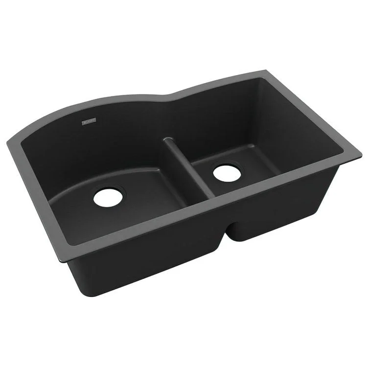 kitchen sink installation cost-Kitchen Sink Quartz Classic 33 x 22 Inch Double Bowl Offset 60/40 with Aqua Divide Black Undermount