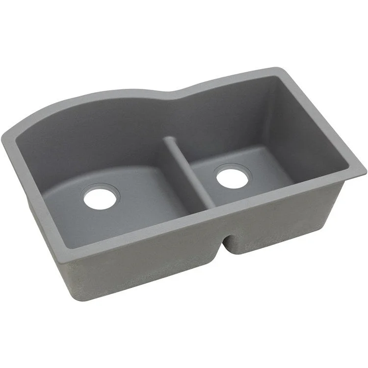 kitchen sink drain rust-Kitchen Sink Quartz Classic 33 x 22 Inch Double Bowl Offset 60/40 with Aqua Divide Greystone Undermount