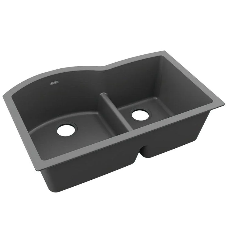 kitchen sink water filter-Kitchen Sink Quartz Classic 33 x 22 Inch Double Bowl Offset 60/40 with Aqua Divide Dusk Gray Undermount