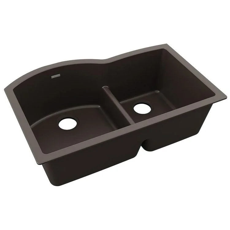 kitchen sink basin lime-Kitchen Sink Quartz Classic 33 x 22 Inch Double Bowl Offset 60/40 with Aqua Divide Mocha Undermount