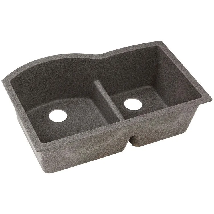 kitchen sink basin pearl-Kitchen Sink Quartz Classic 33 x 22 Inch Double Bowl Offset 60/40; Aqua Divide Slate Undermount