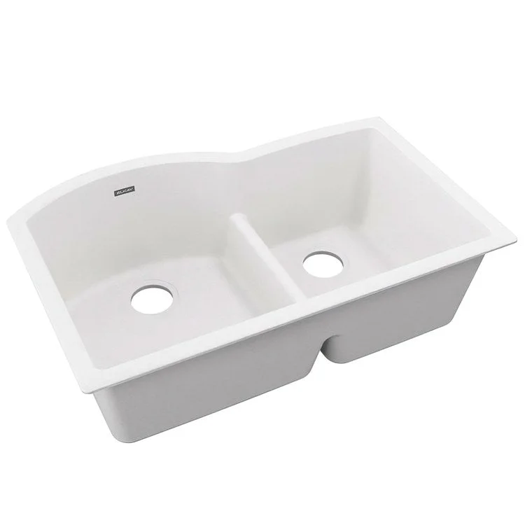 kitchen sink basin navy-Kitchen Sink Quartz Classic 33 x 22 Inch Double Bowl Offset 60/40; Aqua Divide White Undermount