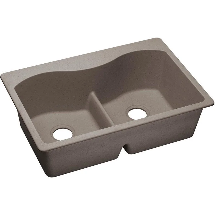 kitchen sink basin edge-Kitchen Sink Quartz Classic 33 x 22 Inch Double Bowl Equal Greige Top Mount