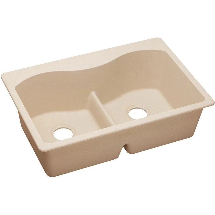 kitchen sink basin cotton-Kitchen Sink Quartz Classic 33 x 22 Inch Double Bowl Equal Putty Top Mount