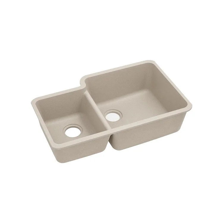 kitchen sink basin silk-Kitchen Sink Quartz Classic 33 x 20.5 Inch Double Bowl Offset Putty Undermount 9 Inch