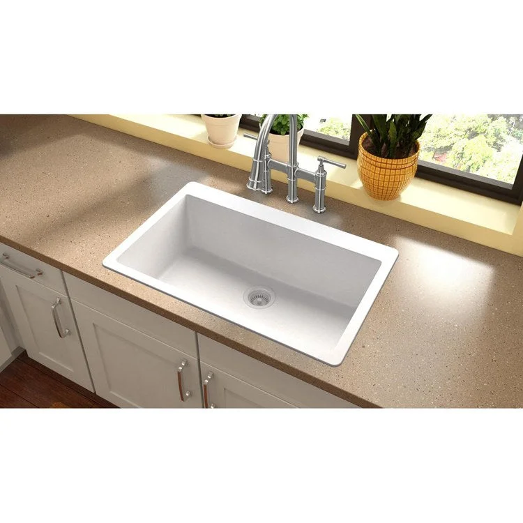 kitchen sink countertop material-Kitchen Sink Quartz Classic 33 x 21 Inch Single Bowl White Drop-In