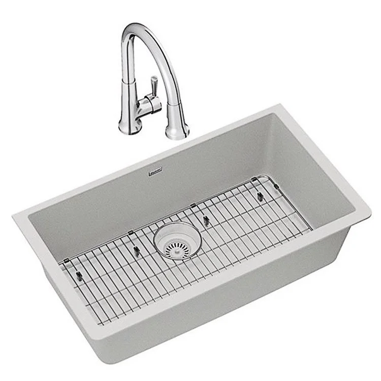 kitchen sink basin bamboo-Kitchen Sink Quartz Classic 33 x 18.5 Inch Single Bowl Kit with Faucet White Undermount