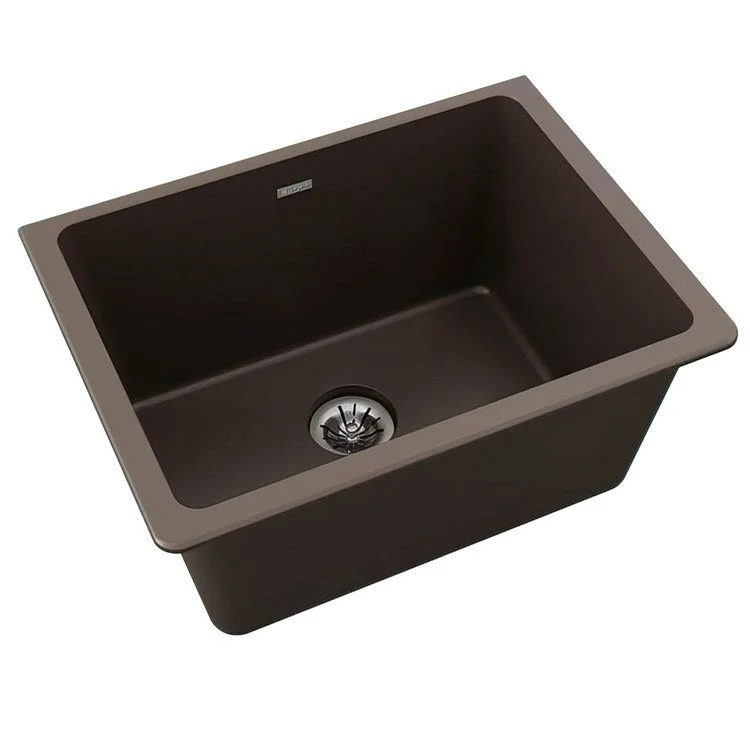 kitchen sink drain slate-Laundry Sink Quartz Classic 25 x 18.5 Inch Single Bowl with Perfect Drain Mocha Undermount