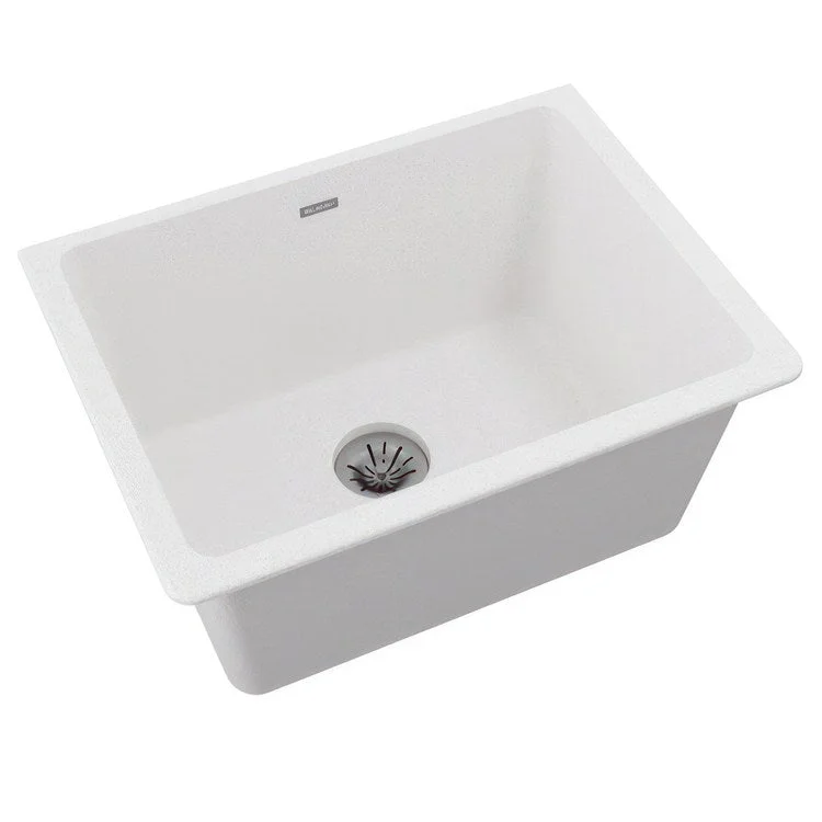 kitchen sink drain fold-Laundry Sink Quartz Classic 25 x 18.5 Inch Single Bowl with Perfect Drain White Undermount