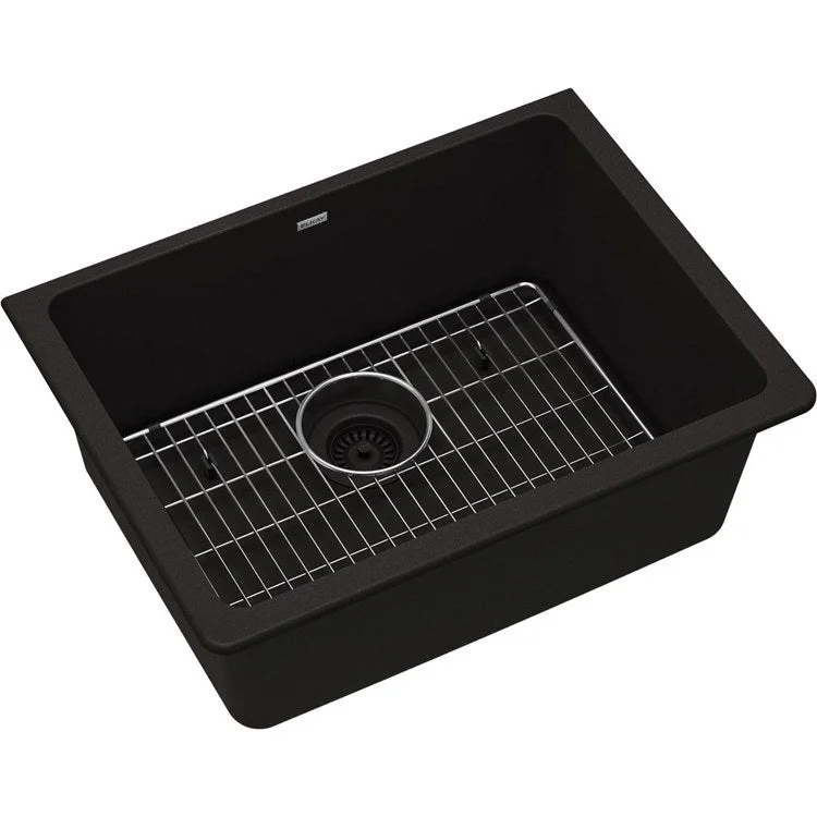 farmhouse kitchen sink design-Sink Kit Quartz Classic 24.625 x 18.5 Inch Single Bowl Black Bottom Grid Drain Cleaning Kit