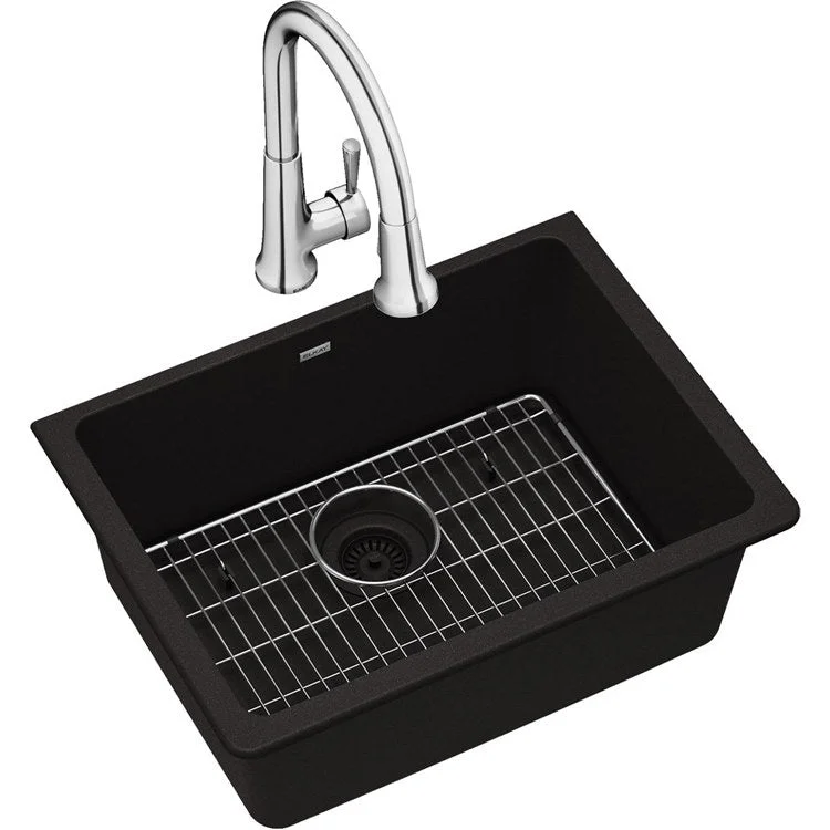 kitchen sink bowl shapes-Kitchen Sink Quartz Classic 24.5 x 18.5 Inch Single Bowl Kit with Faucet Black Undermount