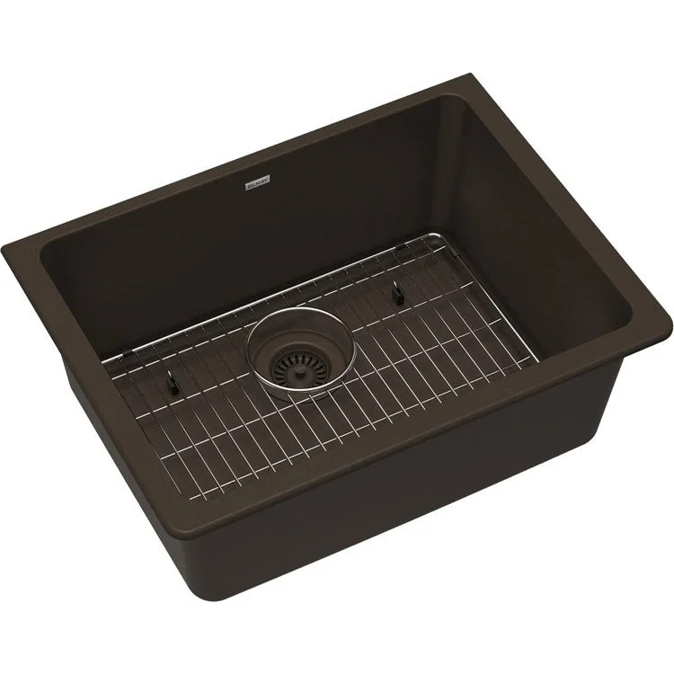 kitchen sink basin dip-Sink Kit Quartz Classic 24.625 x 18.5 Inch Single Bowl Mocha Bottom Grid Drain Cleaning Kit