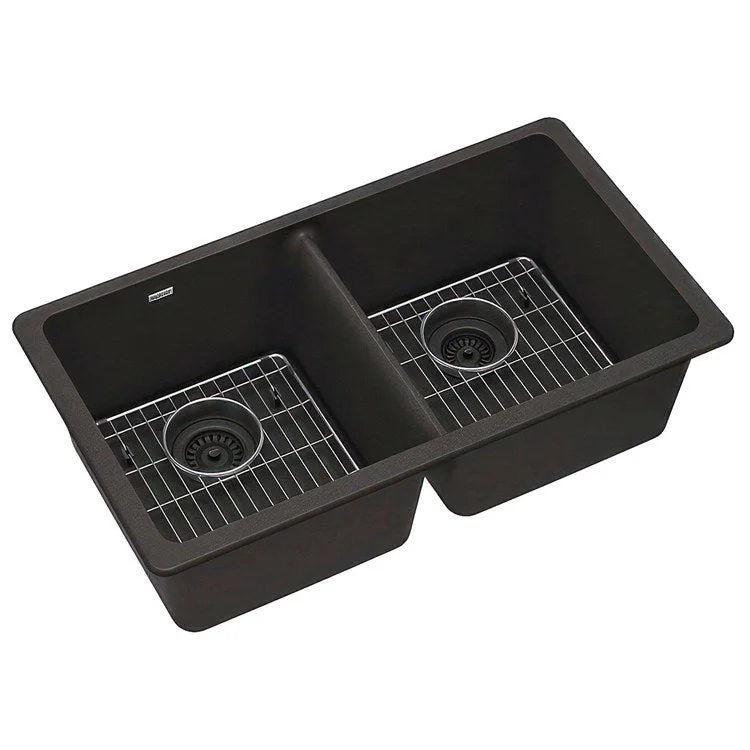 kitchen sink backsplash ideas-Sink Kit Quartz Classic Equal 33 x 18.5 Inch Double Bowl Black Two Bottom Grids Two Drains Cleaning Kit