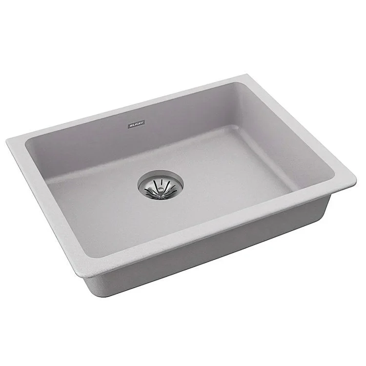 kitchen sink drain ridge-Kitchen Sink Quartz Classic 25 x 18.5 Inch Single Bowl with Perfect Drain ADA Greystone Undermount Rectangle Drain Location Rear Center Depth 5-1/2 Inch