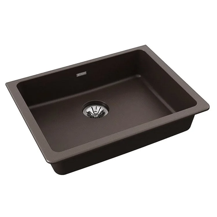 kitchen sink drain point-Kitchen Sink Quartz Classic 25 x 18.5 Inch Single Bowl with Perfect Drain ADA Mocha Undermount Rectangle Drain Location Rear Center Depth 5-1/2 Inch