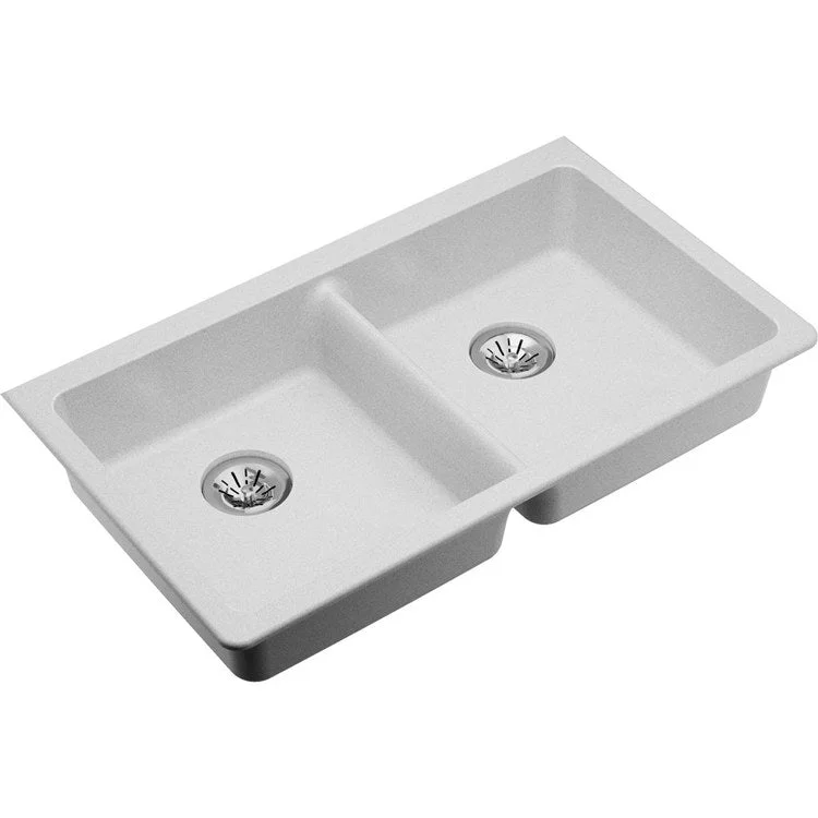 double bowl kitchen sink-Kitchen Sink Quartz Classic 33 x 18.5 Inch Double Bowl Perfect Drain ADA White Undermount Rectangle Drain Location Rear Center Depth 5-1/2 Inch Naturally Sound Deadening Superior Heat Scratch Fade and Stain Resistance