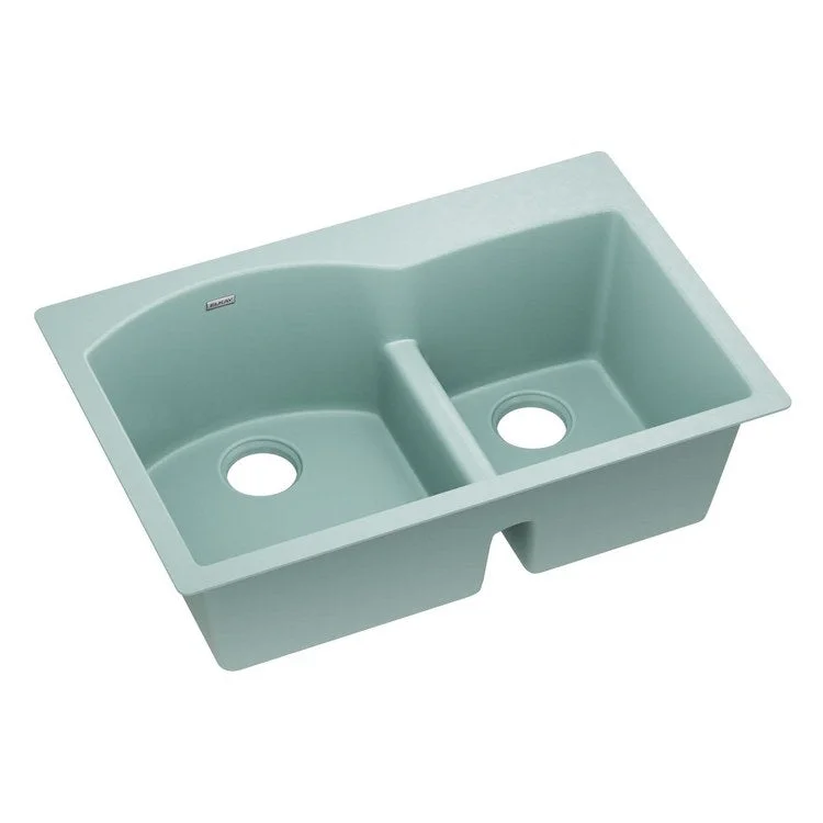 kitchen sink faucet weave-Kitchen Sink Quartz Luxe 33 x 22 Inch Double Bowl Offset 60/40 Aqua Divide Mint Creme Drop-In