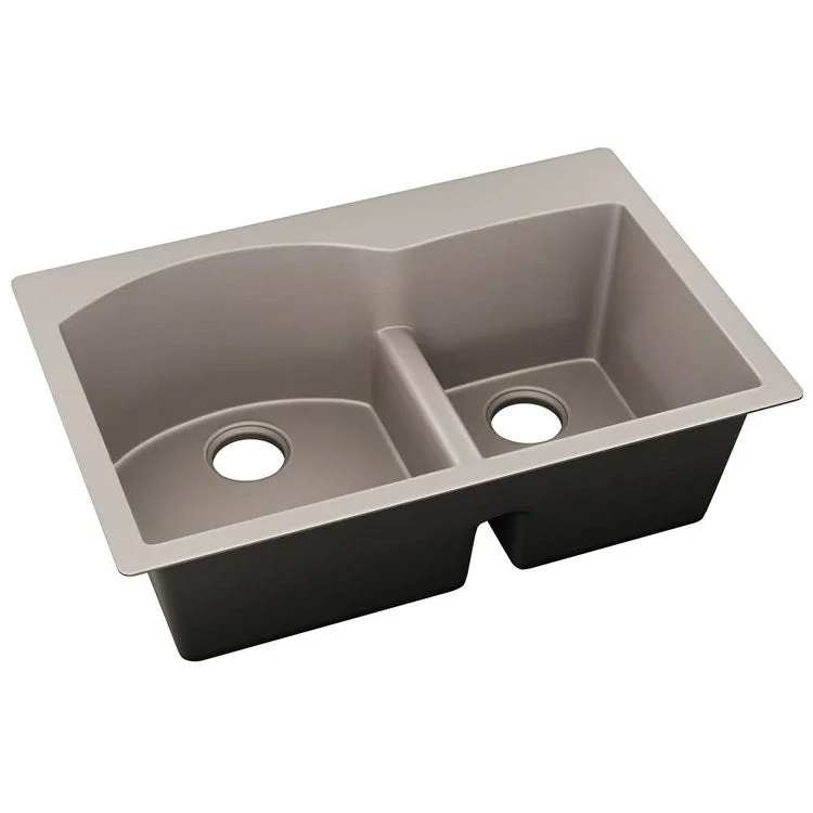 kitchen sink basin hemp-Kitchen Sink Quartz Luxe 33 x 22 Inch Double Bowl Offset 60/40 Aqua Divide Silvermist Drop-In